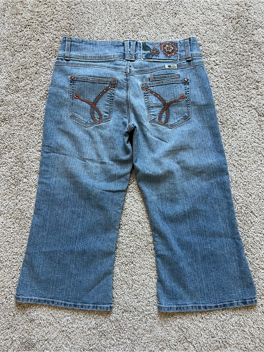 Jolt Y2K Boho Fairy Flare Capris Embroidered Mcbling Cropped Jeans Size 5